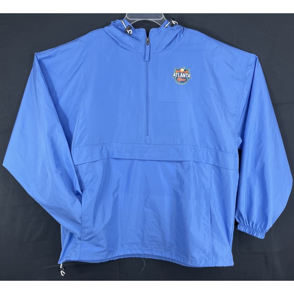 Champion Atlanta Open Mens 2XL Blue Anorak Quarter Zip Hooded Windbreaker Jacket